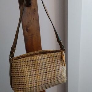 Fossil Women's  Boho Vintage Pastel Woven Straw Leather  Shoulder Bag